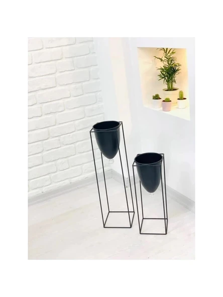 Best Hırdavat 2'li Metal Ayaklı Saksı Çiçeklik Kare Siyah ürün görseli 1