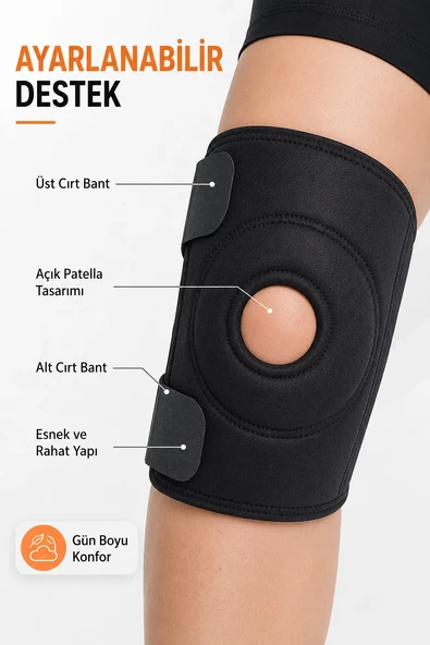 Açık Patella Destekli Dizlik Ayarlanabilir Cırtlı Spor Diz Bandajı Koruyucu Ortez ürün görseli 1