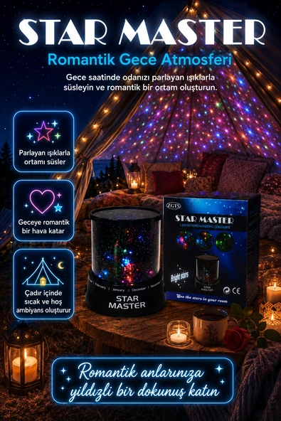 Dekoratif LED Yıldız Gece Lambası Renkli Işık Efektli Oda Atmosfer Projektörü ürün görseli 1