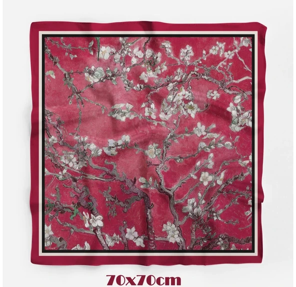 Cherry Blossom Desen Fular 70x70cm - Resim 2