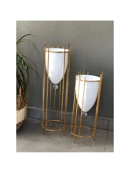 Besthırdavat Dekoratif 2'li Gold Kaplama Çiçeklik Saksılık ürün görseli 1