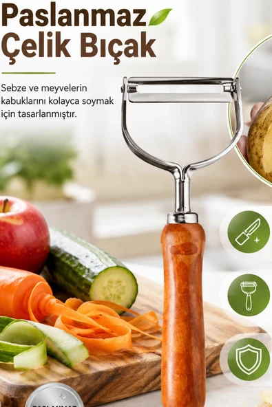 Ergonomik Ahşap Saplı Metal Meyve Sebze Soyacağı Tek Başlıklı Pratik Soyacak ürün görseli 1