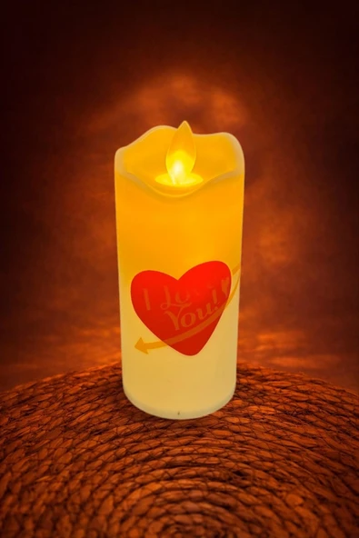 Kalp I Love You Yazılı Işıklı Mum 12 cm ürün görseli 1