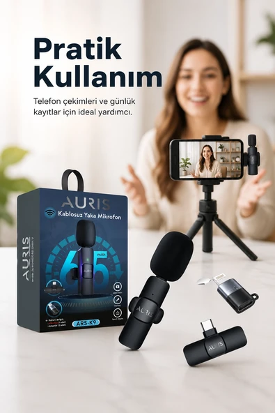 Kablosuz Yaka Mikrofonu Telefon İçin USB-C Lightning Adaptörlü Kompakt Kayıt Cihazı ürün görseli 1