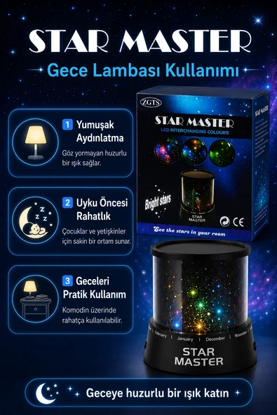 Renk Değiştiren LED Yıldız Projektör Gece Lambası Oda Tavanı İçin Dekoratif Işık ürün görseli 1