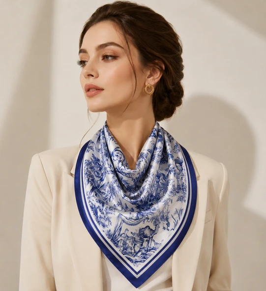 Blue Animal Toile Desen Fualr ürün görseli 1