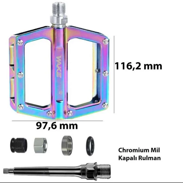 Wake Alüminyum Rulmanlı Platform Pedal Rainbow Bisiklet Pedalı Çivili Freeride Pedal OilSlick ürün görseli 1