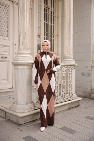 BAKLAVA DESENLİ TRİKO ELBİSE - Resim 7