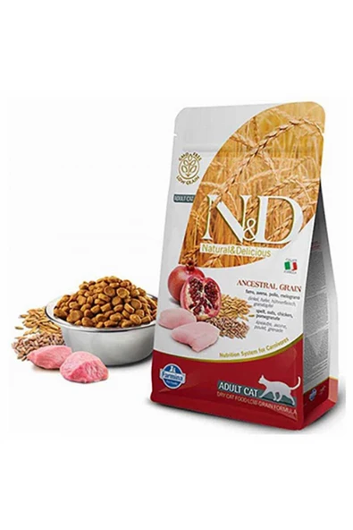 N&D ANCESTRAL GRAİN CAT CHİCKEN, SPELT, OATS AND POMEGRANATE ADULT 1,5KG ürün görseli 1