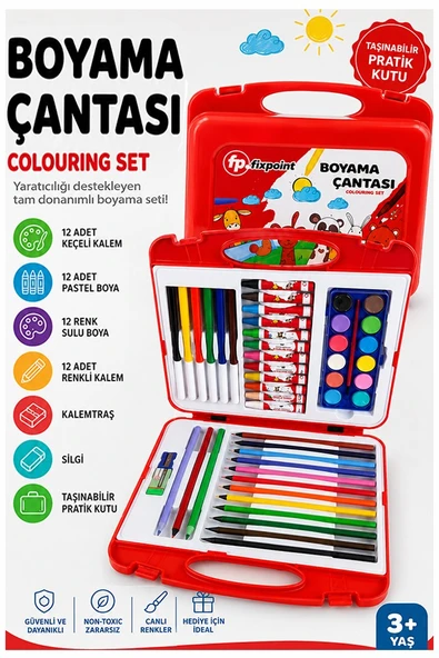Boyama Çantası 1 Paket Fixpoint 36 Parça Boyama Seti Çantalı Kuru Boya Sulu Boya Pastel Boya Keçeli Kalem ürün görseli 1