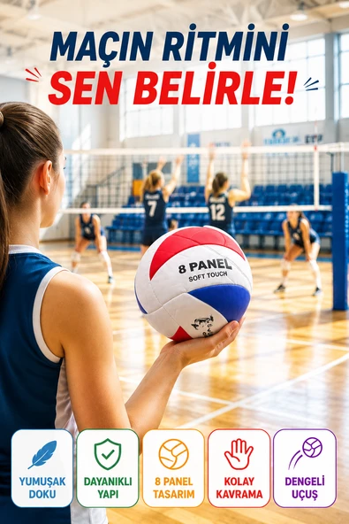 Voleybol Topu 5 No Kırmızı Mavi Soft Touch 8 Panel Dikişli Antrenman Okul ve Oyun Topu ürün görseli 1