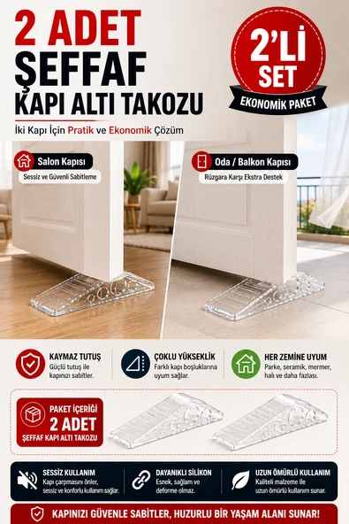 2 Adet Şeffaf Silikon Kapı Altı Stoperi Kaydırmaz Kapı Durdurucu 12 cm Kapı Sabitleyici ürün görseli 1