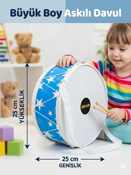 Büyük Boy Mavi Davul Çok Sağlam Askılıklı Tokmaklı 25 CM ürün görseli 1