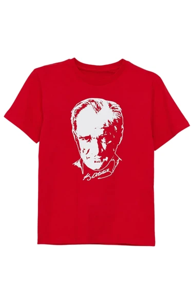 Atatürk Baskılı İmza Detay Kırmızı Tşört ürün görseli 1
