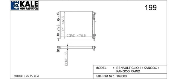 KALE RADYATÖR RENAULT CLIO II/KANGOO 1.5 DCİ/TDİ 1 SIRA ALÜMİNYUM BRAZİNG SİSTEM ürün görseli 1