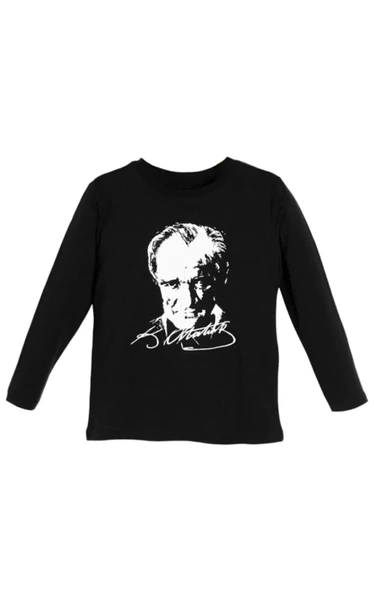 Atatürk Baskılı İmza Detay Siyah Uzun Kollu sweatshirt ürün görseli 1