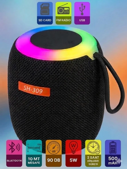 Mini Işıklı Bluetooth Speaker Taşınabilir Ses Bombası Stereo Yüksek Kalite Hoparlör Ses Seviyesi ürün görseli 1