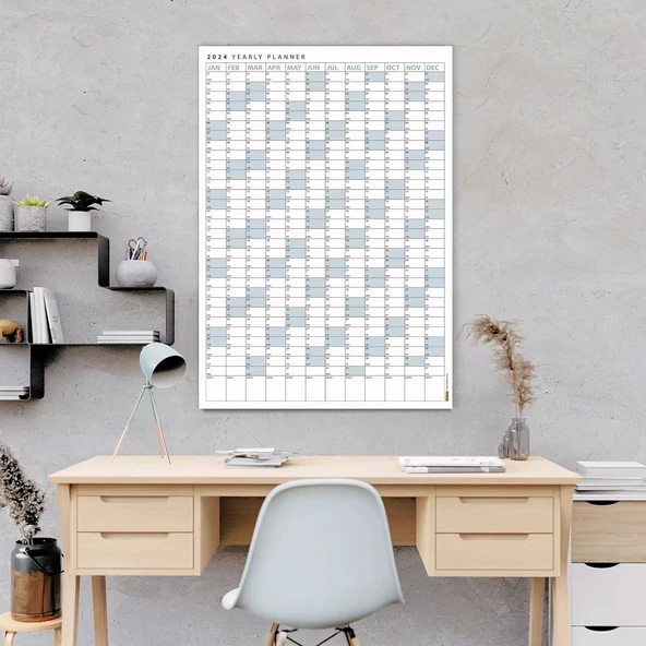 2027 Yıllık Planlayıcı Poster Takvim, Mavi Planlayıcı Takvim, Okul Takvimi, Duvar Takvimi ürün görseli 1