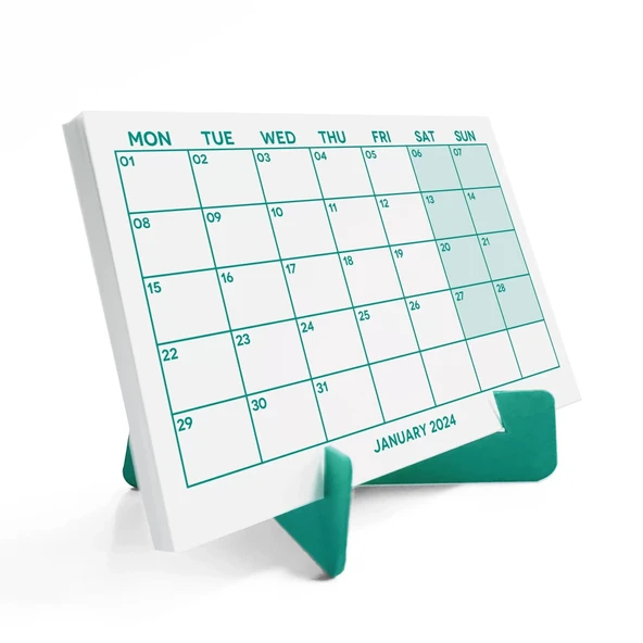 Yeşil Renkli Aylık Planlama 2027 Takvim, 2027 Masa Takvimi, Green Color Monthly Planner Calendar ürün görseli 1