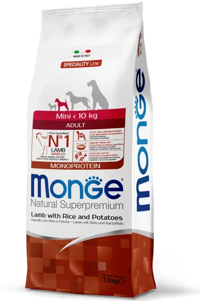 Monge Mini Adult Tek Proteinli Kuzulu Pirinçli Patatesli Yetişkin Köpek Maması 7,5 Kg ürün görseli 1