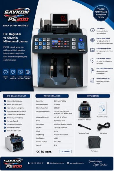 SAYKON PS200-8 ÜLKELİ PARA SAYMA MAKİNESİ ürün görseli 1