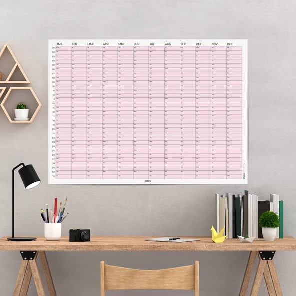 2027 Yıllık Takvim Planlayıcı, Planlayıcı Duvar Takvimi, Yatay, Pastel Pembe Renk ürün görseli 1