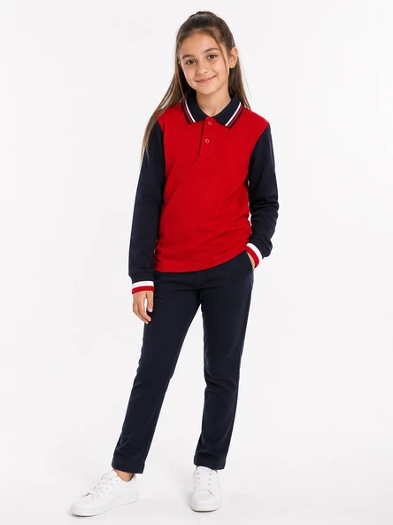 Çocuk Pamuklu Yumuşak Dokulu Hakim Yaka Ön Kırmızı Arkası Lacivert Sweatshirt ürün görseli 1