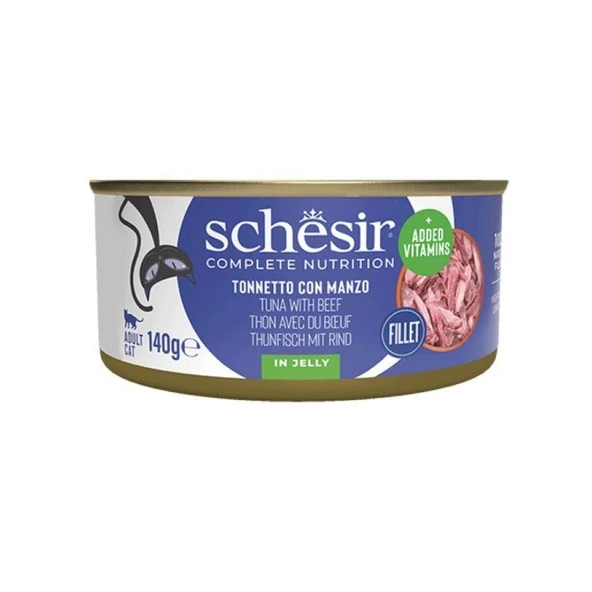 Schesir Jöle İçinde Ton Balığı ve Dana Etli Yetişkin Kedi Konservesi 140 Gr ürün görseli 1