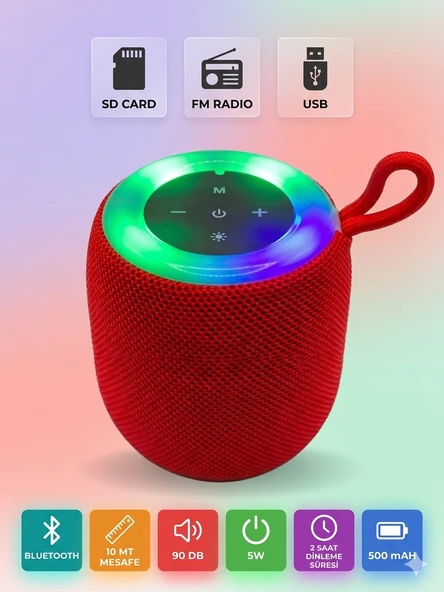 Mini Işıklı Bluetooth Speaker Taşınabilir Ses Bombası Stereo Yüksek Kalite Hoparlör Ses Seviyesi ürün görseli 1