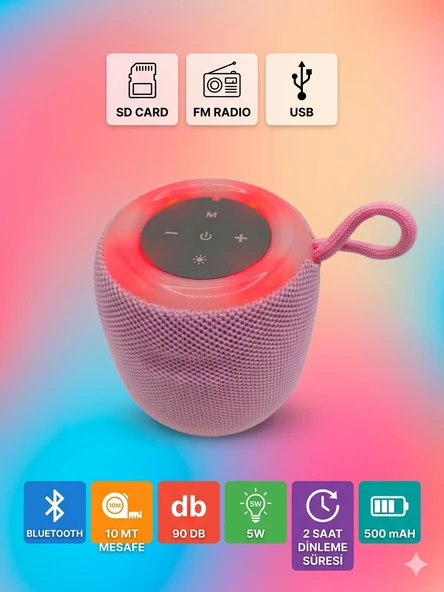 Mini Işıklı Bluetooth Speaker Taşınabilir Ses Bombası Stereo Yüksek Kalite Hoparlör Ses Seviyesi ürün görseli 1