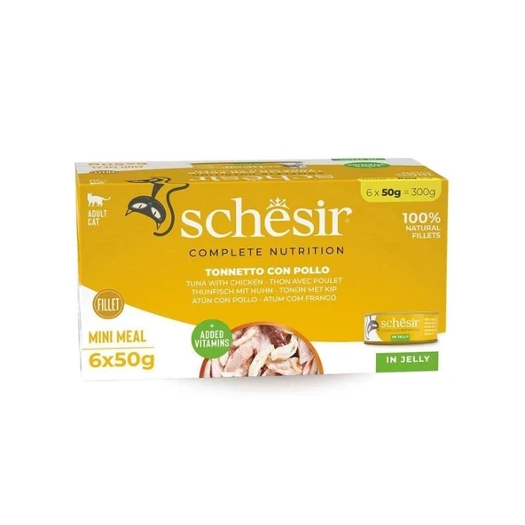 Schesir Jöle İçinde Ton Balığı ve Tavuklu Yetişkin Kedi Konservesi 6 x 50 gr ürün görseli 1