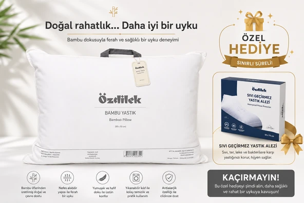 Özdilek Bambu Yastık 50X70 cm Antialerjik, Nefes Alabilen, Yumuşak ve Konforlu Uyku Yastığı +Özdilek Sıvı Geçirmez Yastık Alezi Hediyeli ürün görseli 1