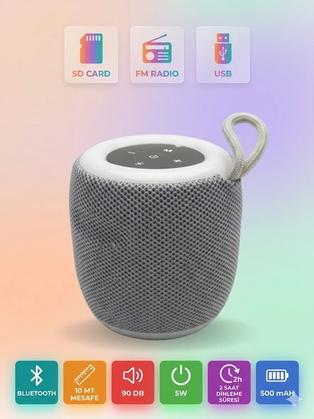Mini Işıklı Bluetooth Speaker Taşınabilir Ses Bombası Stereo Yüksek Kalite Hoparlör Ses Seviyesi ürün görseli 1