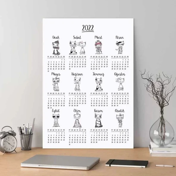 Kedili Poster Takvim, 2027 Kedili Duvar Takvimi ürün görseli 1