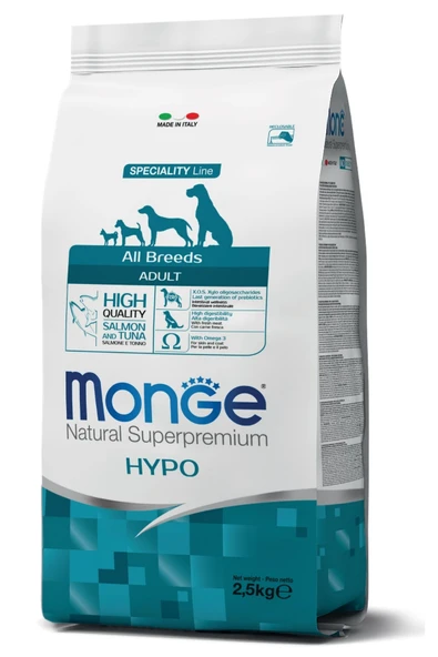 Monge Hypo Somonlu ve Ton Balıklı Hassas Köpekler İçin Yetişkin Köpek Maması 2,5 Kg ürün görseli 1