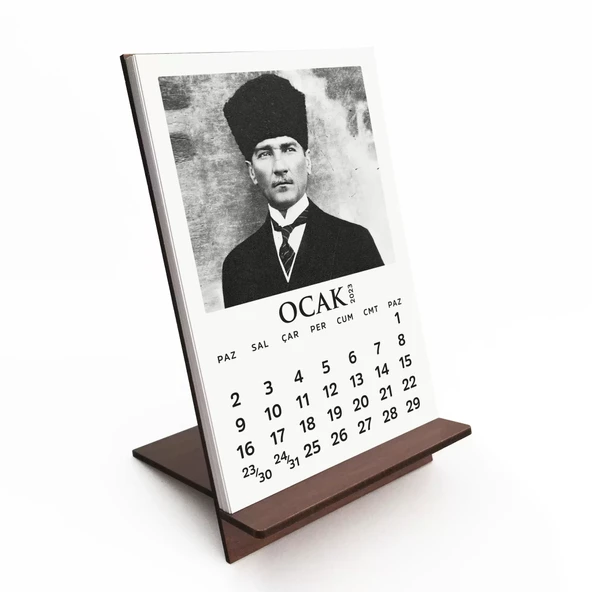 2027 Mustafa Kemal Atatürk Takvimi, Ahşap Atatürk Takvimi, 2027 Ahşap Masa Takvimi ürün görseli 1