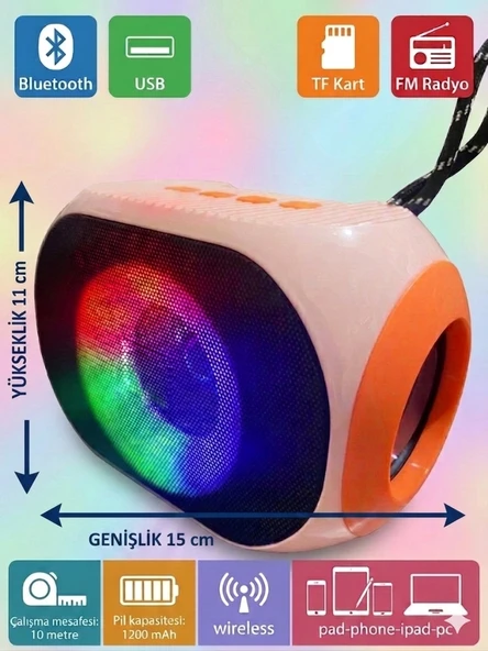 A-718 Bluetooth, USB, AUX, TF Kart ve FM Radyo Destekli Şık RGB Aydınlatmalı Disko Serisi Hoparlör 15 CM ürün görseli 1