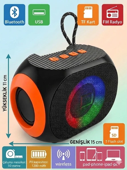 A-718 Bluetooth, USB, AUX, TF Kart ve FM Radyo Destekli Şık RGB Aydınlatmalı Disko Serisi Hoparlör 15 CM ürün görseli 1
