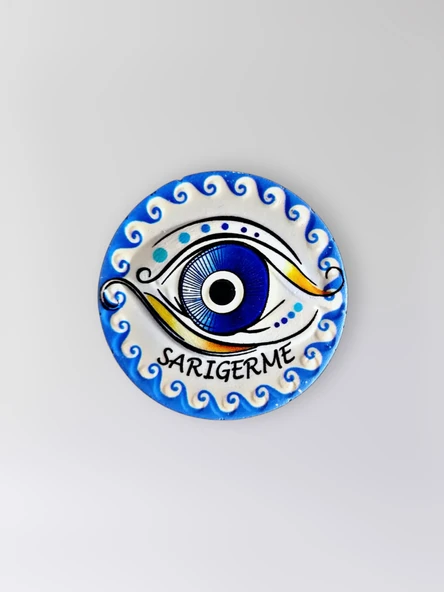 SARIGERME Temalı Polyester Kabartmalı Nazar Magnet  Çap: 7 cm – Dekoratif Hediyelik Buzdolabı Süsü  (kod:1229) ürün görseli 1