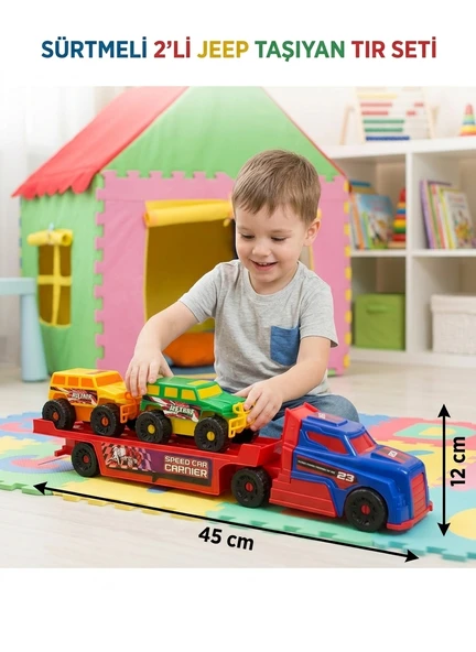 Jeep Taşıyan Tır seti Büyük boy 3 parça Sürtmeli 45 CM ürün görseli 1