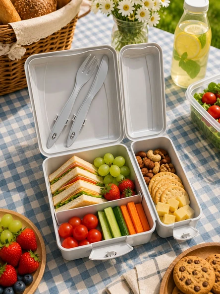 Titiz Takeaway Beslenme Kabı Seti Bölmeli Lunch Box Çatal Bıçak Dahil BPA Free ürün görseli 1