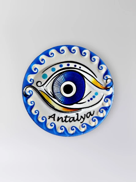 ANTALYA Temalı Polyester Kabartmalı Nazar Magnet  Çap: 7 cm – Dekoratif Hediyelik Buzdolabı Süsü  (kod:1232) ürün görseli 1