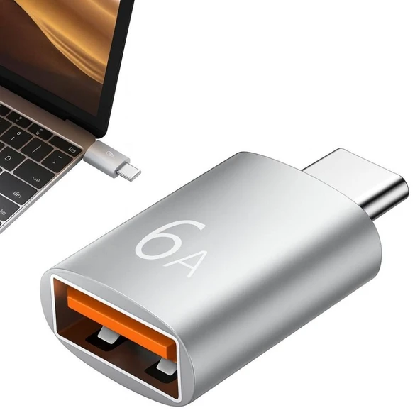 SChitec 6A Type-C to UsbA Dönüştürücü Adaptör Hızlı Şarj ve Veri Aktarım Adaptörü Gümüş J624 ürün görseli 1