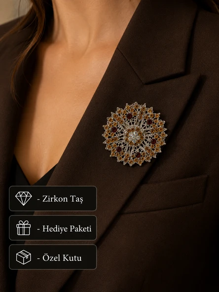Hediye Kristal Taşlı Osmanlı Motifli Zarafet Kadın Broşu – Özel Tasarım Vintage Yaka İğnesi ürün görseli 1