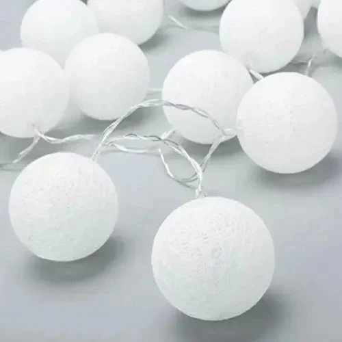 2m 10'lu Işıklı Beyaz Top Dekoratif Süs - Resim 4