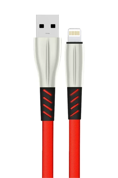 Konfulon S89 Metal Uçlu Lightning Kablo iphone Uyumlu 1M 2.4A - Kırmızı ürün görseli 1