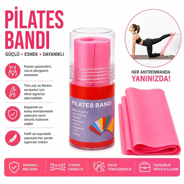 Pilates Bandı Direnç Lastiği Pembe Yoga Egzersiz Fitness Esneme Bandı Kutulu ürün görseli 1