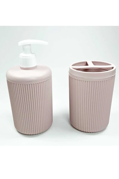 Plastik Sıvı Sabunluk ve Diş Fırçalık Set Renk Pudra ürün görseli 1