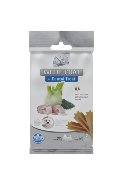 N&D TREAT WHİTE DOG SEA BASS,FENN,RİCE,SPİRU MİNİ 60GR ürün görseli 1