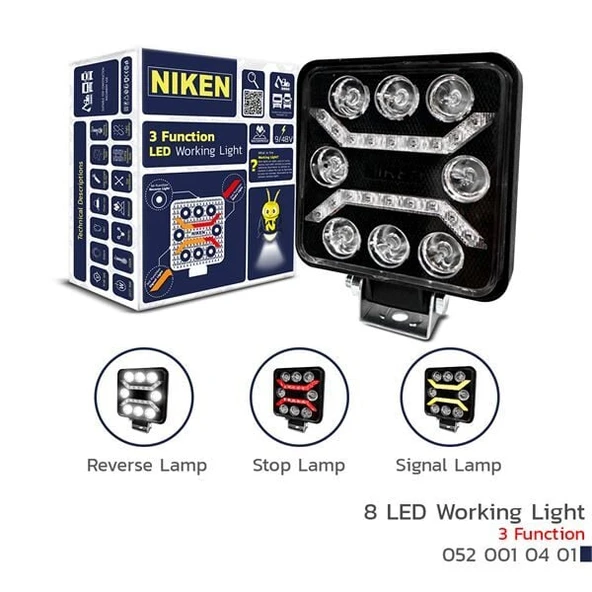 NIKEN ÇALIŞMA LAMBASI PRO 8 LED 3 FONKSIYON KARE ürün görseli 1